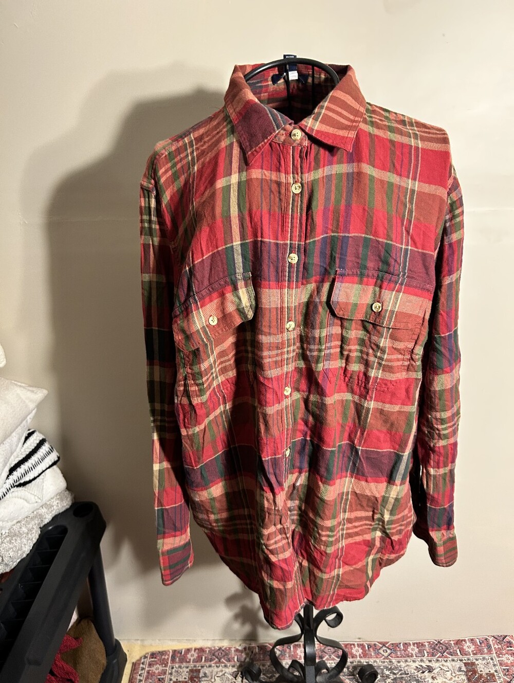 size 2x xxl womens plaid shirt red  2 x flannel button up gorpcore